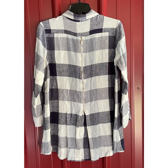 Soft Surroundings Top‎ Linen Blend Plaid Button Up Zip Back Womens Medium - Picture 2 of 7